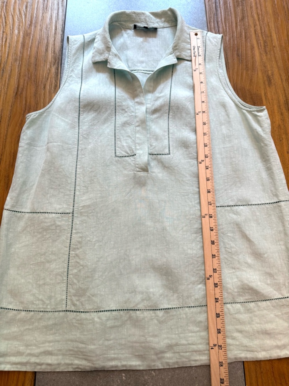 Lafayette 148 New York Sleeveless Collared Tunic Linen Ladder Stitch Mint XL - Picture 6 of 9